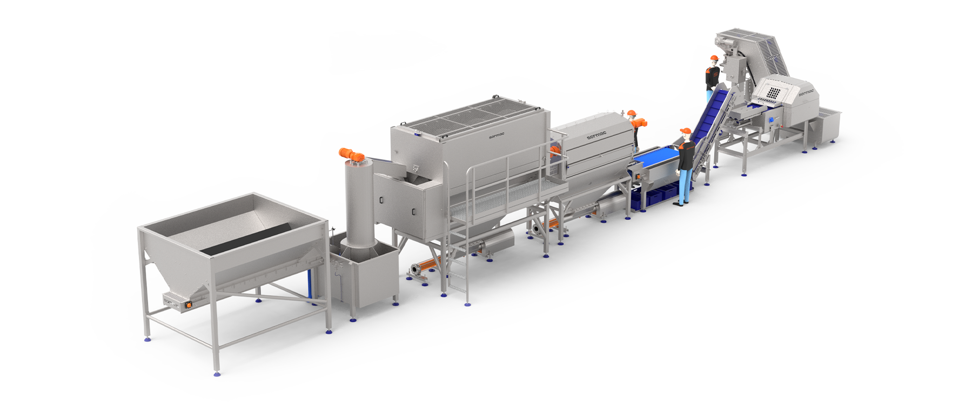 Potato peeling and cutting line